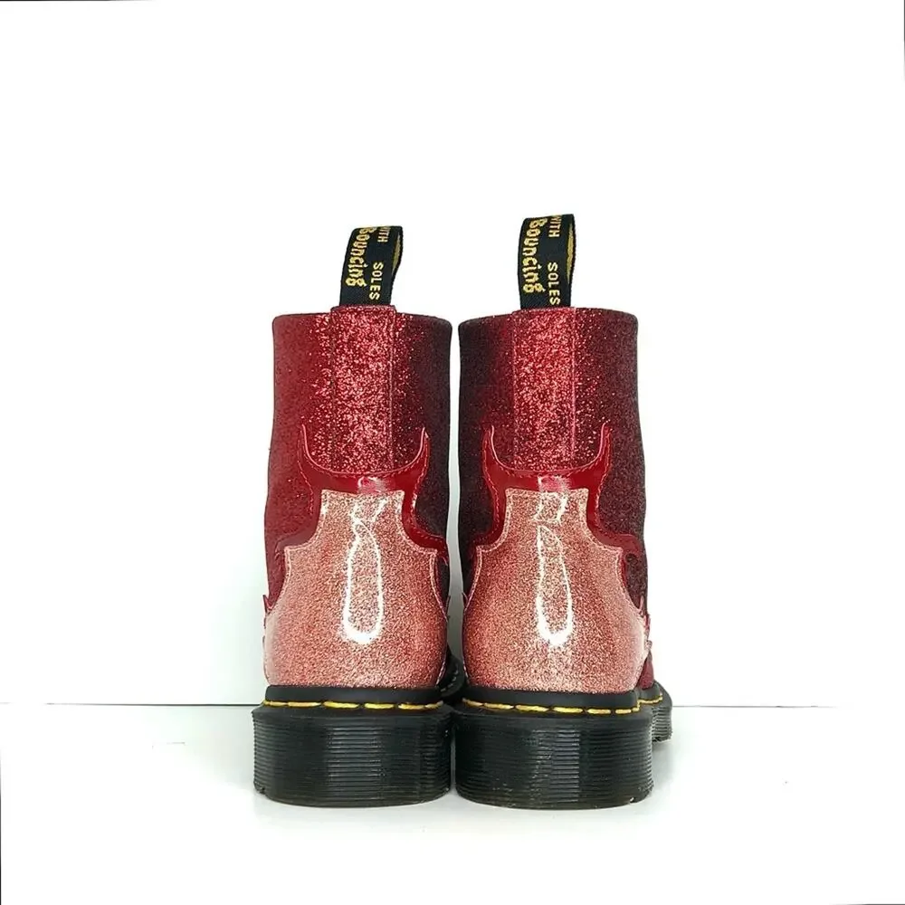 Dr Martens Pascal Flame Red Glitter Ankle Boots Women’s 5 Shoes - Picture 9 of 13
